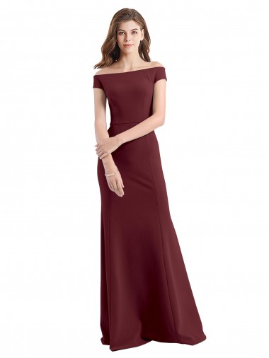 Bordeaux foncé Fourreau Épaule Dénudée Col Haut Crêpe Stretch Longue Robes demoiselle d'honneur / Robes de bal Pas Cher