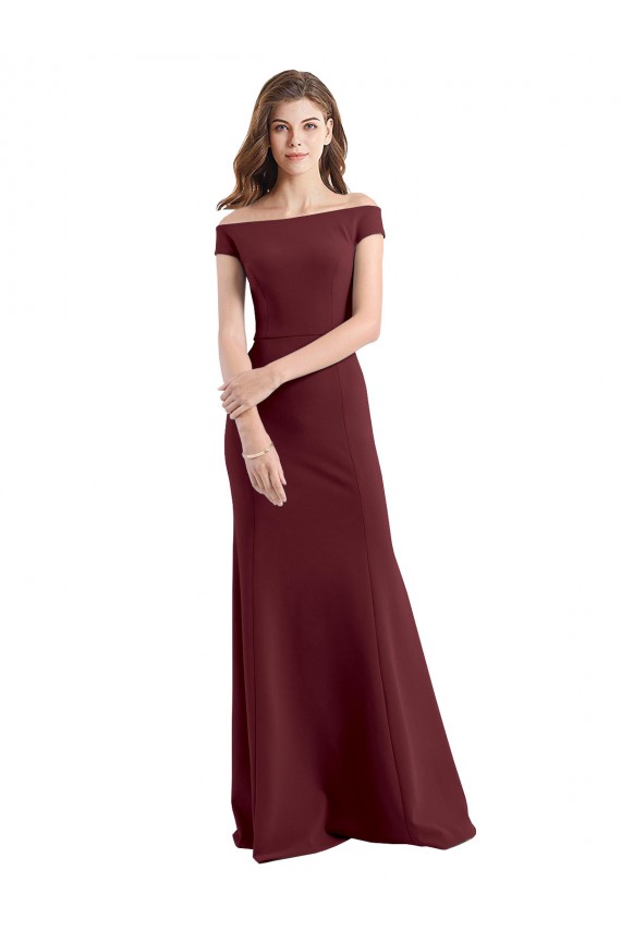 Bordeaux foncé Fourreau Épaule Dénudée Col Haut Crêpe Stretch Longue Robes demoiselle d'honneur / Robes de bal Pas Cher