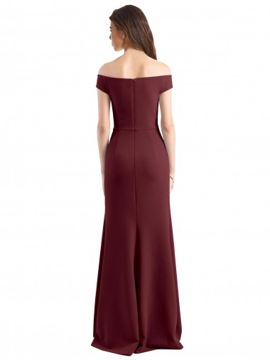 Bordeaux foncé Fourreau Épaule Dénudée Col Haut Crêpe Stretch Longue Robes demoiselle d'honneur / Robes de bal