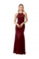 Bordeaux foncé Sirène Licou Col Haut Crêpe Stretch Longue Formelles Robes demoiselle d'honneur / Robes de soirée / Robes de bal Pas Cher