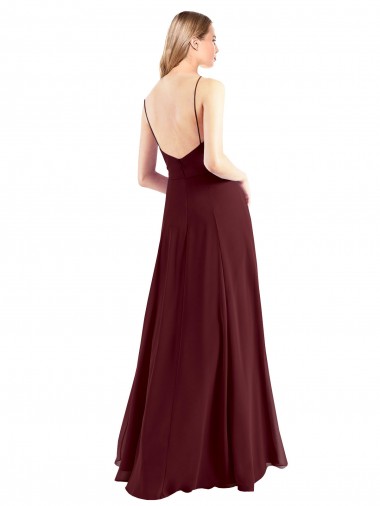 Bordeaux foncé Trapèze Bretelles spaghetti Col V Mousseline Longue Robes demoiselle d'honneur