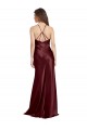 Bordeaux foncé Trapèze Bretelles spaghetti Col V Satiné Stretch Longue Formelles Robes demoiselle d'honneur / Robes de soirée / Robes de bal Pas Cher