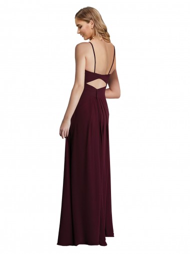 Bordeaux foncé Trapèze Bretelles spaghetti Mousseline Longue Robes demoiselle d'honneur