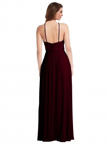 Bordeaux foncé Trapèze Bretelles spaghetti Mousseline Longue Robes demoiselle d'honneur