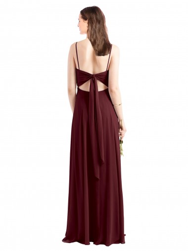Bordeaux foncé Trapèze Bretelles spaghetti Scoop Mousseline Longue Robes demoiselle d'honneur
