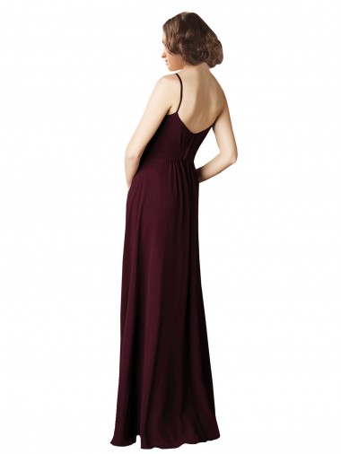 Bordeaux foncé Trapèze Col V Mousseline Longue Robes demoiselle d'honneur