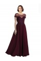 Bordeaux foncé Trapèze Col bijou Tulle Mousseline Longue Robes demoiselle d'honneur Pas Cher