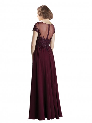 Bordeaux foncé Trapèze Col bijou Tulle Mousseline Longue Robes demoiselle d'honneur