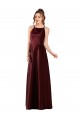 Bordeaux foncé Trapèze Licou Satiné Longue Robes demoiselle d'honneur / Robes de bal Pas Cher