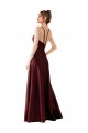 Bordeaux foncé Trapèze Licou Satiné Longue Robes demoiselle d'honneur / Robes de bal Pas Cher