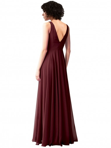 Bordeaux foncé Trapèze Mousseline Longue Robes demoiselle d'honneur