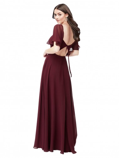 Bordeaux foncé Trapèze Mousseline Longue Robes demoiselle d'honneur