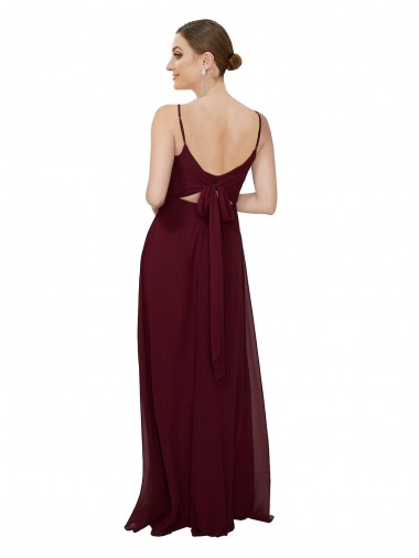 Bordeaux foncé Trapèze Scoop Mousseline Longue Robes demoiselle d'honneur