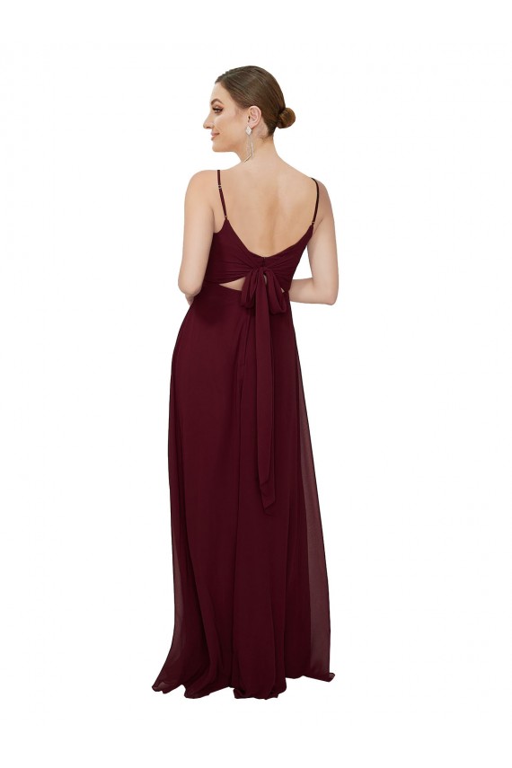 Bordeaux foncé Trapèze Scoop Mousseline Longue Robes demoiselle d'honneur Pas Cher