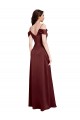 Bordeaux foncé Trapèze Épaule Dénudée Col V Satiné Stretch Longue Formelles Robes demoiselle d'honneur / Robes de soirée / Robes de bal Pas Cher