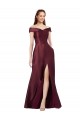 Bordeaux foncé Trapèze Épaule Dénudée Sans bretelle Satiné Longue Formelles Robes demoiselle d'honneur / Robes de soirée / Robes de bal Pas Cher