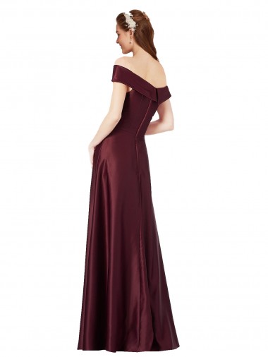 Bordeaux foncé Trapèze Épaule Dénudée Sans bretelle Satiné Longue Formelles Robes demoiselle d'honneur / Robes de soirée / Robes de bal