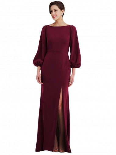 Bordeaux foncé Trompette Bateau Crêpe Stretch Longue Formelles Robes demoiselle d'honneur / Robes de soirée / Robes de bal Pas Cher