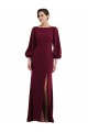 Bordeaux foncé Trompette Bateau Crêpe Stretch Longue Formelles Robes demoiselle d'honneur / Robes de soirée / Robes de bal Pas Cher