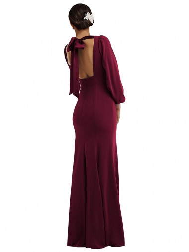 Bordeaux foncé Trompette Bateau Crêpe Stretch Longue Formelles Robes demoiselle d'honneur / Robes de soirée / Robes de bal