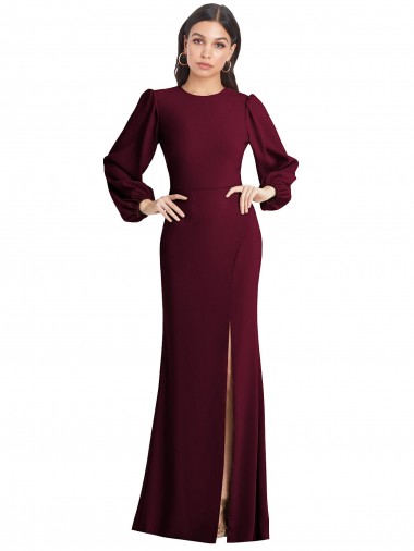 Bordeaux foncé Trompette Bateau Crêpe Stretch Longue Formelles Robes demoiselle d'honneur / Robes de soirée / Robes de bal Pas Cher