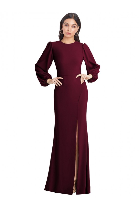 Bordeaux foncé Trompette Bateau Crêpe Stretch Longue Formelles Robes demoiselle d'honneur / Robes de soirée / Robes de bal Pas Cher