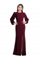 Bordeaux foncé Trompette Bateau Crêpe Stretch Longue Formelles Robes demoiselle d'honneur / Robes de soirée / Robes de bal Pas Cher