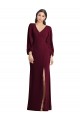 Bordeaux foncé Trompette Col V Crêpe Stretch Longue Robes demoiselle d'honneur / Robes de bal Pas Cher