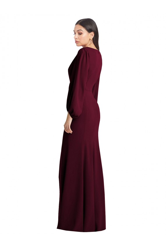 Bordeaux foncé Trompette Col V Crêpe Stretch Longue Robes demoiselle d'honneur / Robes de bal Pas Cher