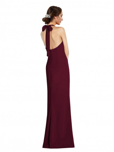 Bordeaux foncé Trompette Licou Crêpe Stretch Longue Robes demoiselle d'honneur / Robes de bal