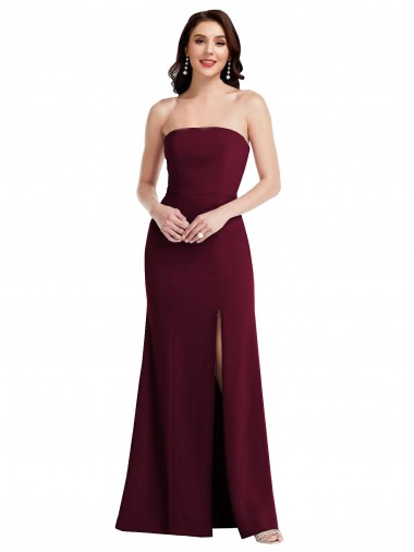 Bordeaux foncé Trompette Sans bretelle Crêpe Stretch Longue Robes demoiselle d'honneur / Robes de bal Pas Cher