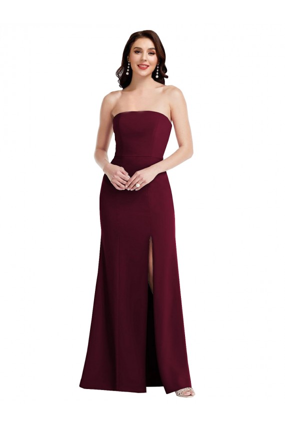Bordeaux foncé Trompette Sans bretelle Crêpe Stretch Longue Robes demoiselle d'honneur / Robes de bal Pas Cher