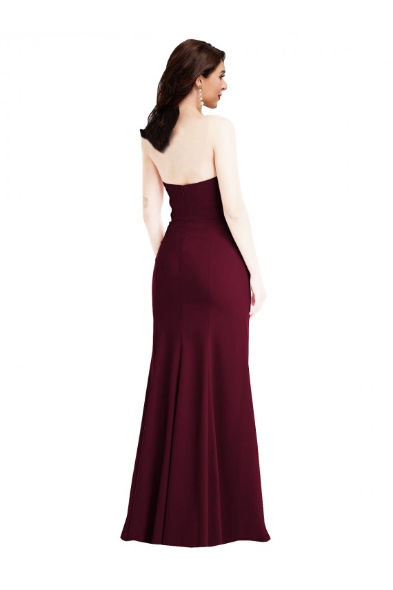Bordeaux foncé Trompette Sans bretelle Crêpe Stretch Longue Robes demoiselle d'honneur / Robes de bal Pas Cher