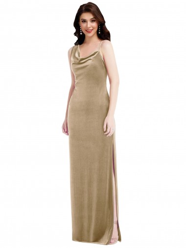 Champagne Fourreau Velours Stretch Longue Formelles Robes demoiselle d'honneur / Robes de soirée / Robes de bal Pas Cher