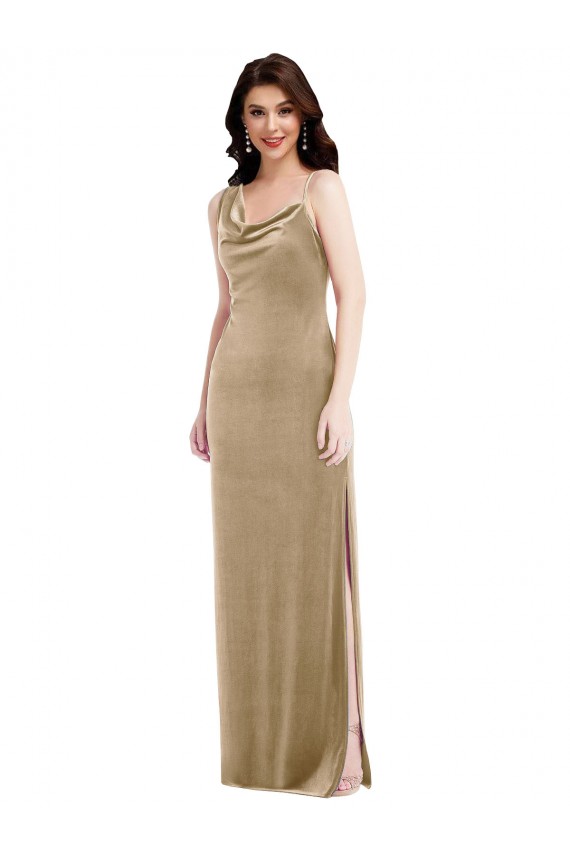 Champagne Fourreau Velours Stretch Longue Formelles Robes demoiselle d'honneur / Robes de soirée / Robes de bal Pas Cher