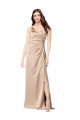 Champagne Rose Trapèze Bretelles spaghetti Col V Satiné Soyeux Longue Formelles Robes demoiselle d'honneur / Robes de soirée / Robes de bal Pas Cher