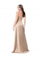 Champagne Rose Trapèze Bretelles spaghetti Col V Satiné Soyeux Longue Formelles Robes demoiselle d'honneur / Robes de soirée / Robes de bal Pas Cher