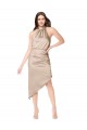 Champagne Rose Trapèze Licou midi Satiné Soyeux Courte Asymétrique Robes demoiselle d'honneur / Robes de bal / Robes de cocktail Pas Cher