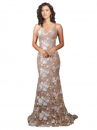 Champagne Sirène Col V Balayage train Dentelle Robes de mariée Pas Cher
