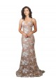 Champagne Sirène Col V Balayage train Dentelle Robes de mariée Pas Cher