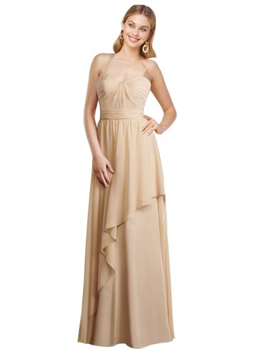 Champagne Trapèze Bretelles spaghetti Mousseline Longue Robes demoiselle d'honneur Pas Cher