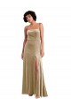 Champagne Trapèze Col Carré Velours Stretch Longue Formelles Robes demoiselle d'honneur / Robes de soirée / Robes de bal Pas Cher