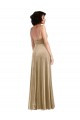 Champagne Trapèze Col Carré Velours Stretch Longue Formelles Robes demoiselle d'honneur / Robes de soirée / Robes de bal Pas Cher