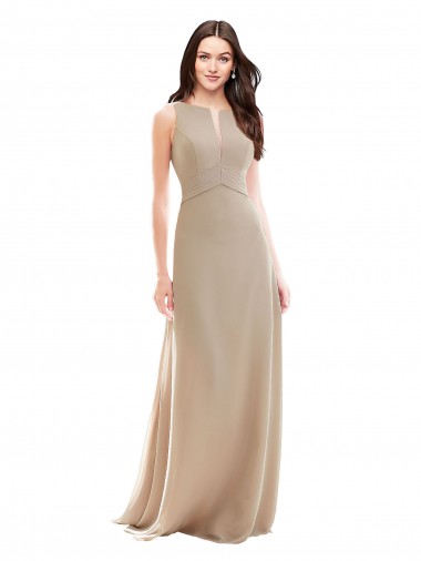 Champagne Trapèze Col Haut Mousseline Longue Robes demoiselle d'honneur Pas Cher