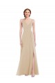 Champagne Trapèze Col V Mousseline Longue Robes demoiselle d'honneur Pas Cher