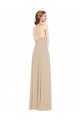 Champagne Trapèze Col V Mousseline Longue Robes demoiselle d'honneur Pas Cher