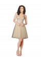 Champagne Trapèze Col V Tulle Dentelle Courte Robes demoiselle d'honneur Pas Cher