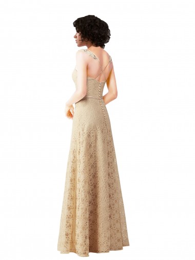Champagne Trapèze Dentelle Longue Robes demoiselle d'honneur