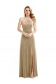 Champagne Trapèze Licou Col Haut Velours Stretch Longue Robes demoiselle d'honneur / Robes de bal Pas Cher
