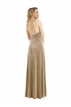 Champagne Trapèze Licou Col Haut Velours Stretch Longue Robes demoiselle d'honneur / Robes de bal Pas Cher